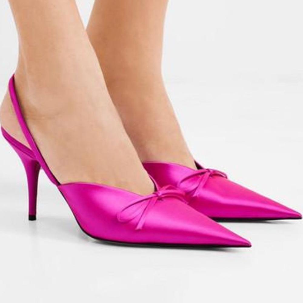 Balenciaga Knife Satin Slingback Pumps in Fuchsia (Pink)